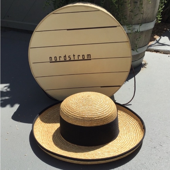 Vintage Nordstrom Straw Black Grosgrain Ribbon Sun Hat - Picture 3 of 14